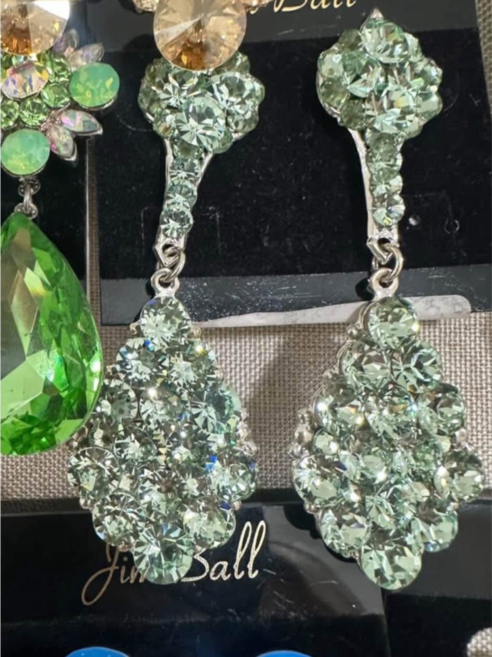 Jim Ball Green Crystal Teardrop Earrings
